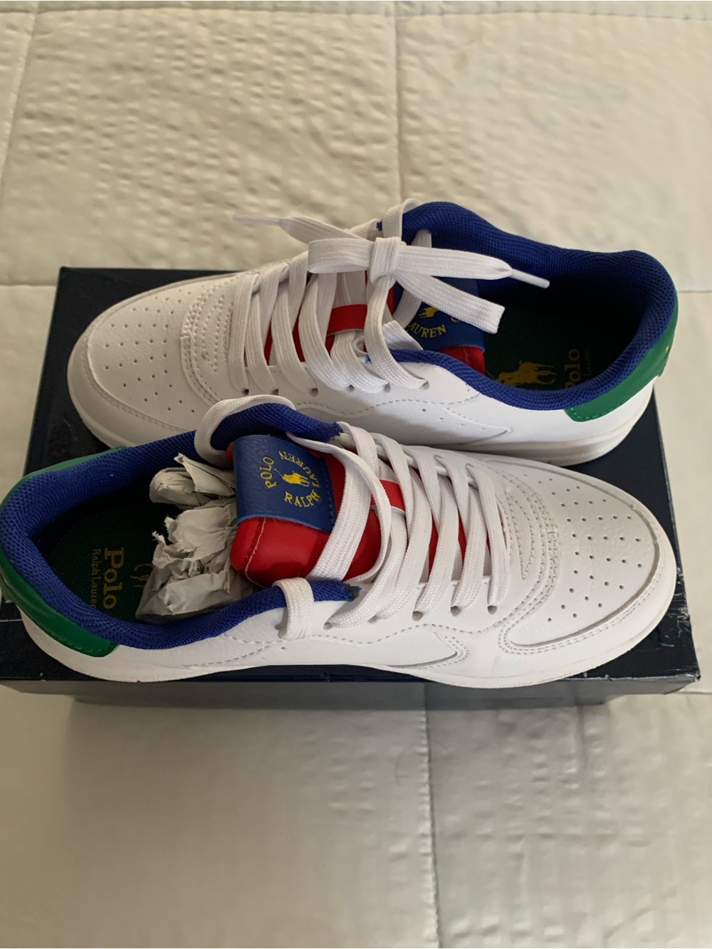 Polo by Ralph Lauren Kids White Sneakers with Navy Logo Accent